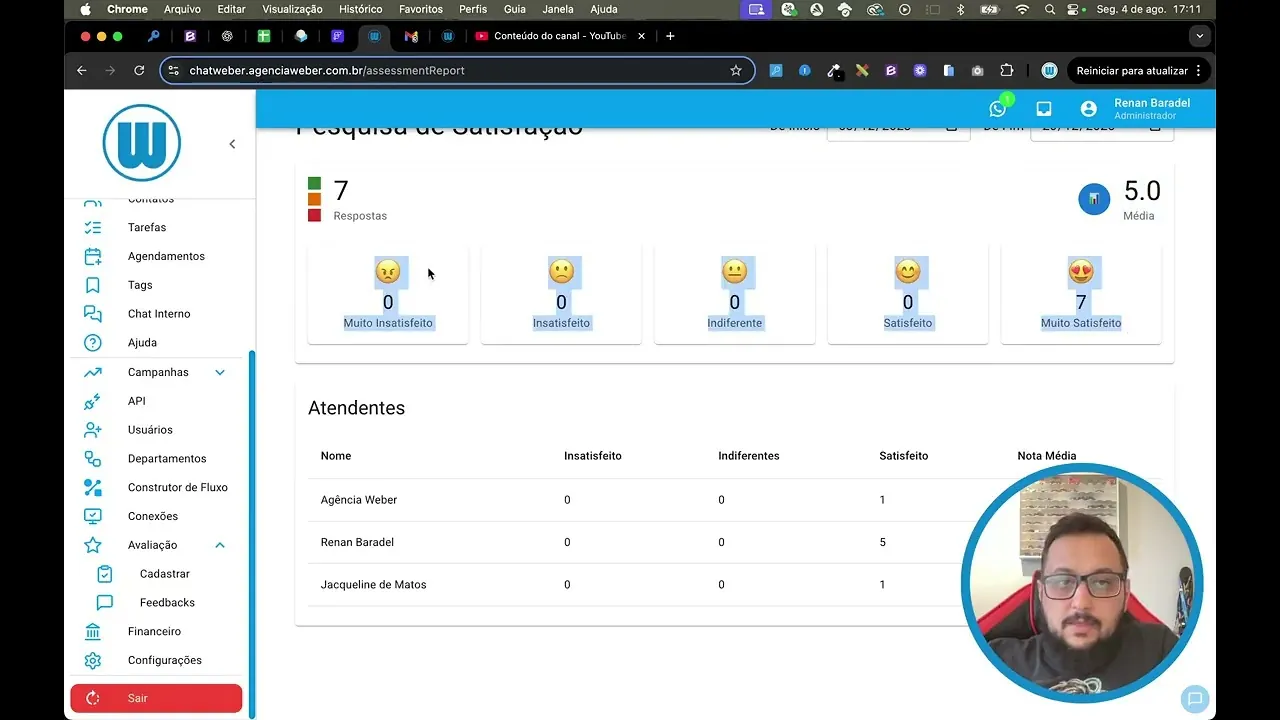 Demonstração em vídeo do painel do ChatWeber